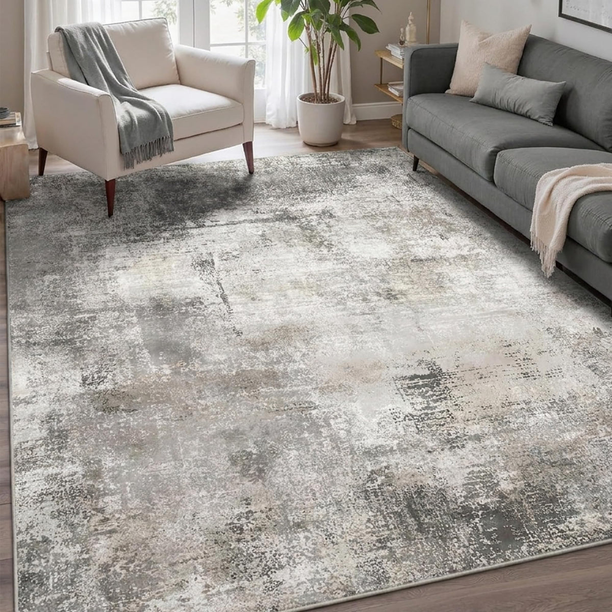 GENIMO 8x10 Washable Area Rugs for Living Room, Non Slip, Taupe Brown