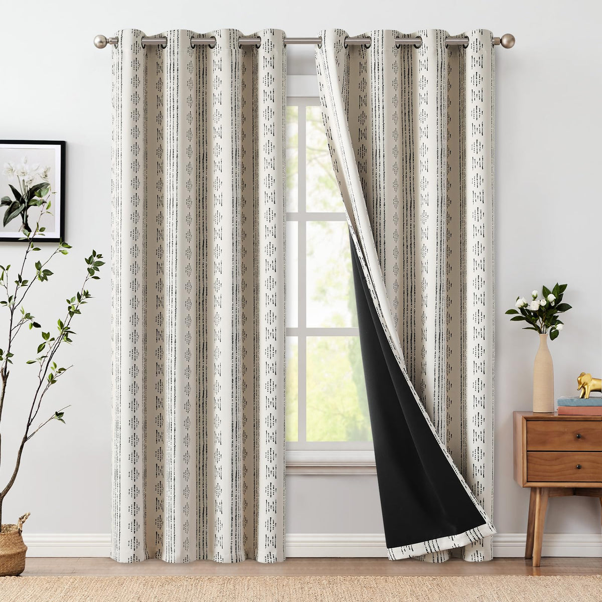 jinchan Boho Blackout Curtains 63 Inch Length Moon Phase Printed Drapes