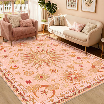 Vacuum-Friendly, 5x7 Washable Area Rug, Black Gold Beige Red
