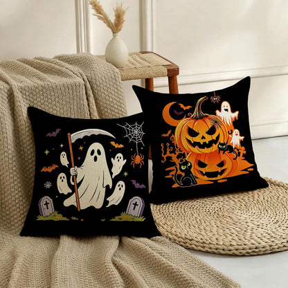 Halloween Decor Gifts Throw Pillow Covers 18x18 Set of 4 Boo Cat Ghost Pumpkin Decorative Pillow Covers Spooky Cushion Case Decoration for Famly Farmhouse Sofa Couch (Halloween)