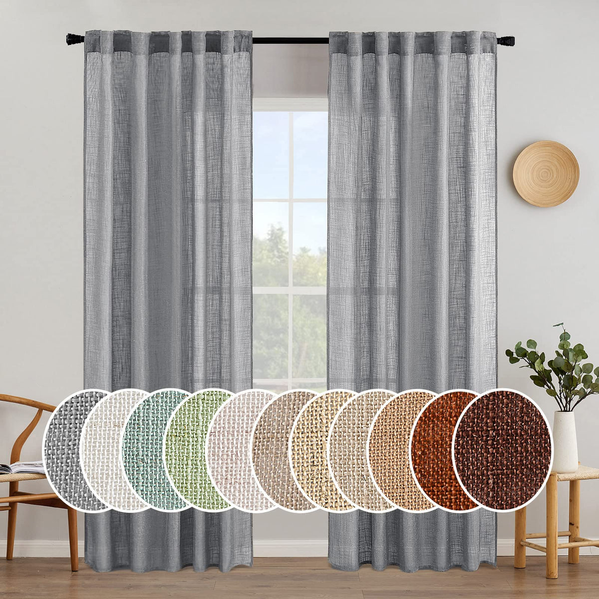 MIULEE Natural White Linen Curtains 52x84 Inch Long for Bedroom Living Room