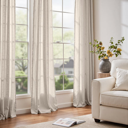 jinchan Linen Curtains Light Filtering Back Tab 50x96 Inch 2 Panels Beige