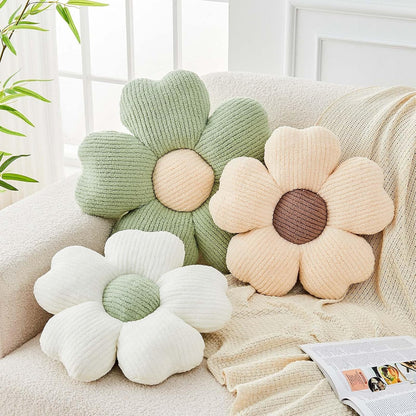 Kcvvcr Flower Throw Pillow, Cute Flower Shaped Pillow Decorative Throw Pillow for Bed Couch, Soft Daisy Pillows Floor Seating Cushion Cushions (14.9 Inch White+Green)