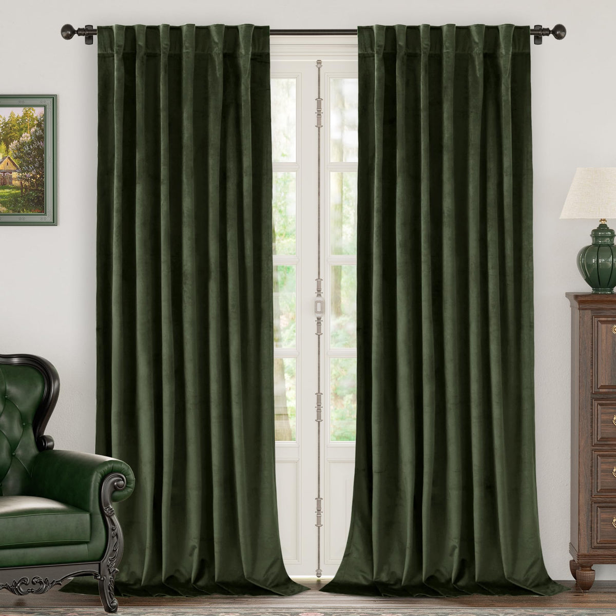 BGment Olive Green Velvet Blackout Curtains 52 x 84 Inch Length, 2 Panels