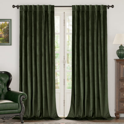 BGment Olive Green Velvet Blackout Curtains 52 x 84 Inch Length, 2 Panels