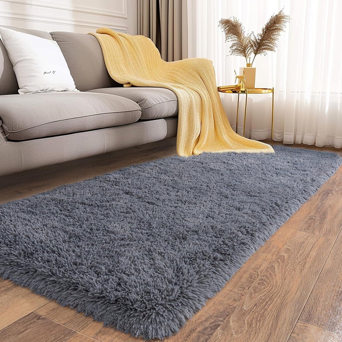 Ultra Soft Runner Rugs for Bedroom Hallways with Upgraded Non-Slip Rubber Backing & Thick Memory Sponge, 2x6 Feet Fluffy Shag Throw Area Rug for Bedside Dorm Dark Grey