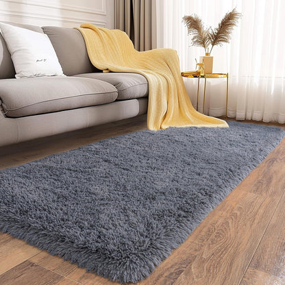 Ultra Soft Runner Rugs for Bedroom Hallways with Upgraded Non-Slip Rubber Backing & Thick Memory Sponge, 2x6 Feet Fluffy Shag Throw Area Rug for Bedside Dorm Dark Grey