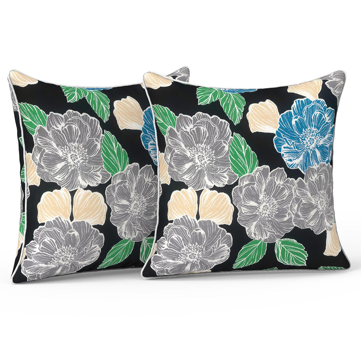 LVTXIII Set of 2 Patio Lumbar Pillows, 12" x 20" Fade Resistant Outdoor Lumbar Pillow with Inners, Fluffy Decorative Garden Lumbar Cushions for Home Patio Coach Sofa Use, Jacobean Black