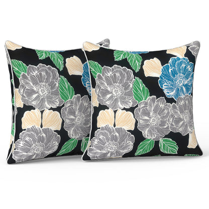 LVTXIII Set of 2 Patio Lumbar Pillows, 12" x 20" Fade Resistant Outdoor Lumbar Pillow with Inners, Fluffy Decorative Garden Lumbar Cushions for Home Patio Coach Sofa Use, Jacobean Black