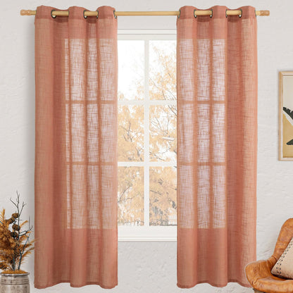 LAMIT Cream Ivory Linen Semi Sheer Curtains 84 inch Length for Bedroom