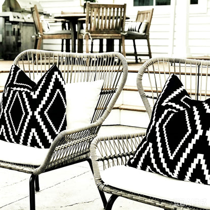 Outdoor Pillow Cover Waterproof Set of 2, Black and White Geometric Throw Pillows Cover for Patio Furniture, Outdoor Pillow Covers for Couch, Black (Black&White-01, 18" x 18" Pack of 2)