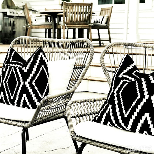 Outdoor Pillow Cover Waterproof Set of 2, Black and White Geometric Throw Pillows Cover for Patio Furniture, Outdoor Pillow Covers for Couch, Black (Black&White-01, 18" x 18" Pack of 2)
