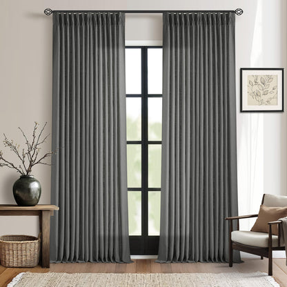 TWODRAPES Natural Pinch Pleated Linen Semi Sheer 84 Inch Curtains 2 Panels