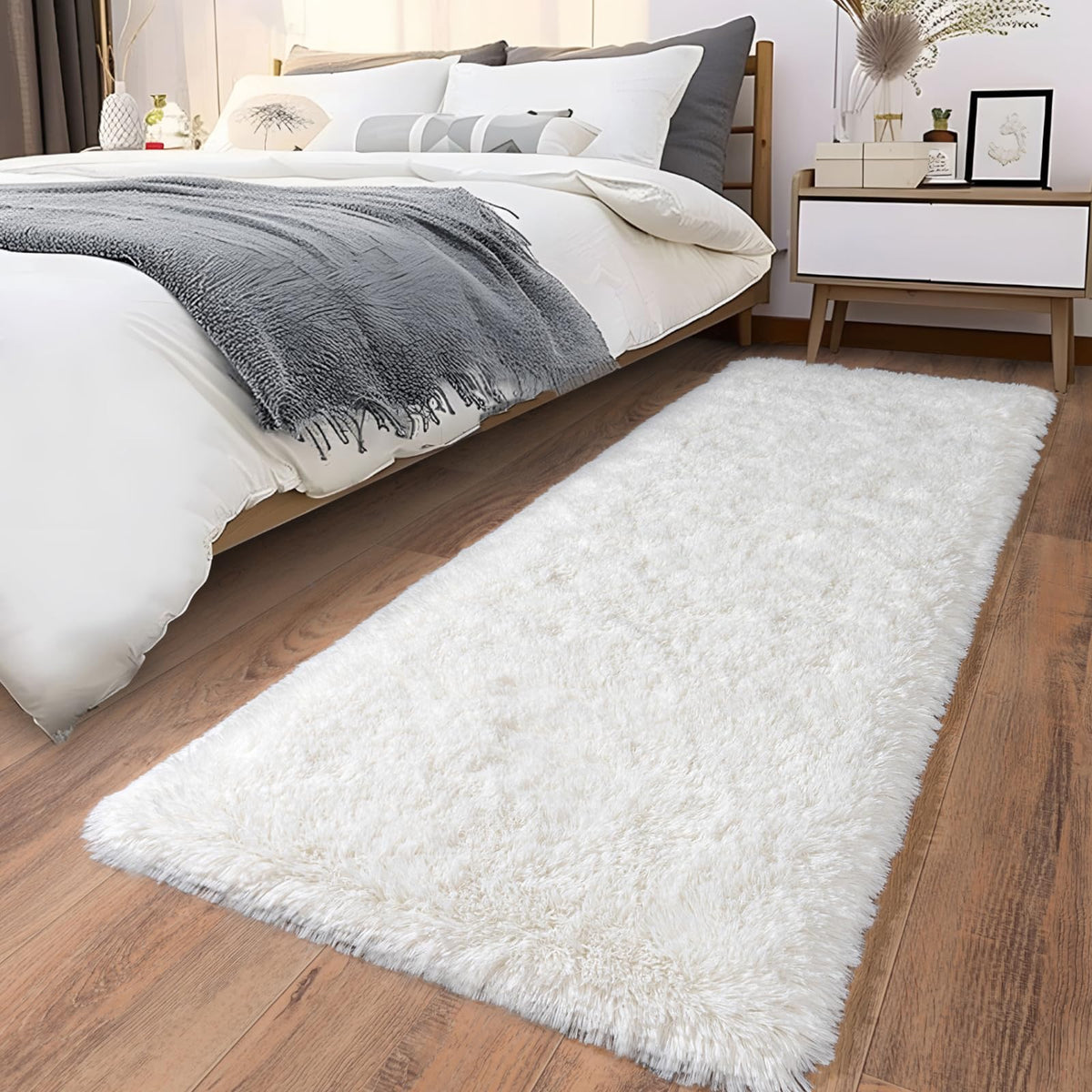 Ultra Soft Runner Rugs for Bedroom Hallways with Upgraded Non-Slip Rubber Backing & Thick Memory Sponge, 2x6 Feet Fluffy Shag Throw Area Rug for Bedside Dorm Dark Grey