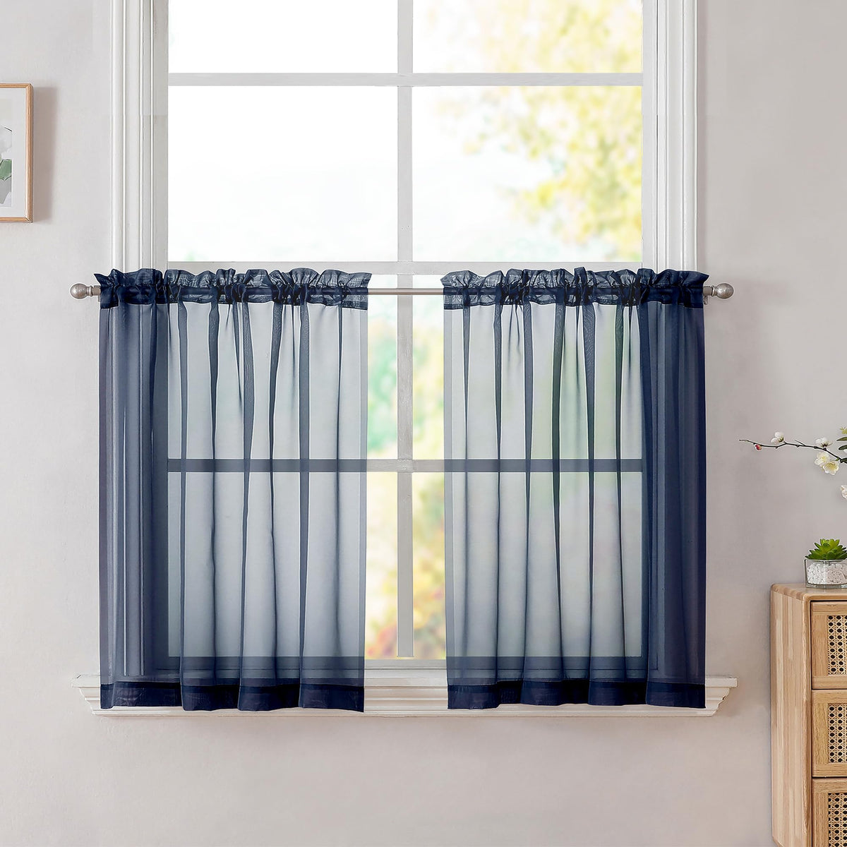 Simplebrand Black Sheer Curtains 84 Inches Long 2 Panels for Living Room