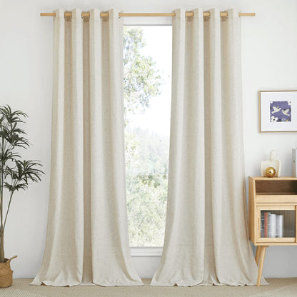 NICETOWN Natural Linen Curtains 84 inch Long 2 Panels Set, Grommet Top Thick Linen Burlap Semi Sheer Vertical Drapes Privacy Assured with Light Filtering for Bedroom/Living Room, W55 x L84