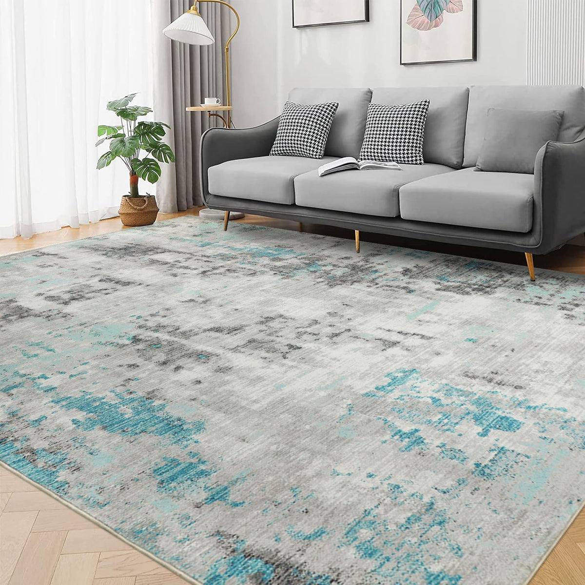 famibay 5x8 Area Rug, Abstract Washable Rugs for Living Room Low Pile Neutral Area Rug for Bedroom Aesthetic Non Slip Rubber Backed Carpet Rugs for Living Room Bedroom Dining Room(Beige/Camel)