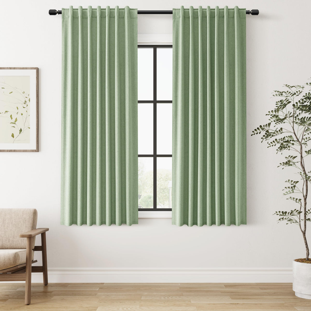 Guken Cream Linen Blackout Curtains 84 Inch Length 2 Panels Set for Living Room Bedroom Back Tab Thermal Insulated 100% Black Out Drapes Room Darkening Window Curtain Ivory Natural Beige