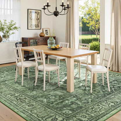 Sage Green 8x10 Area Rug for Living Room, Vintage Boho Large Carpet
