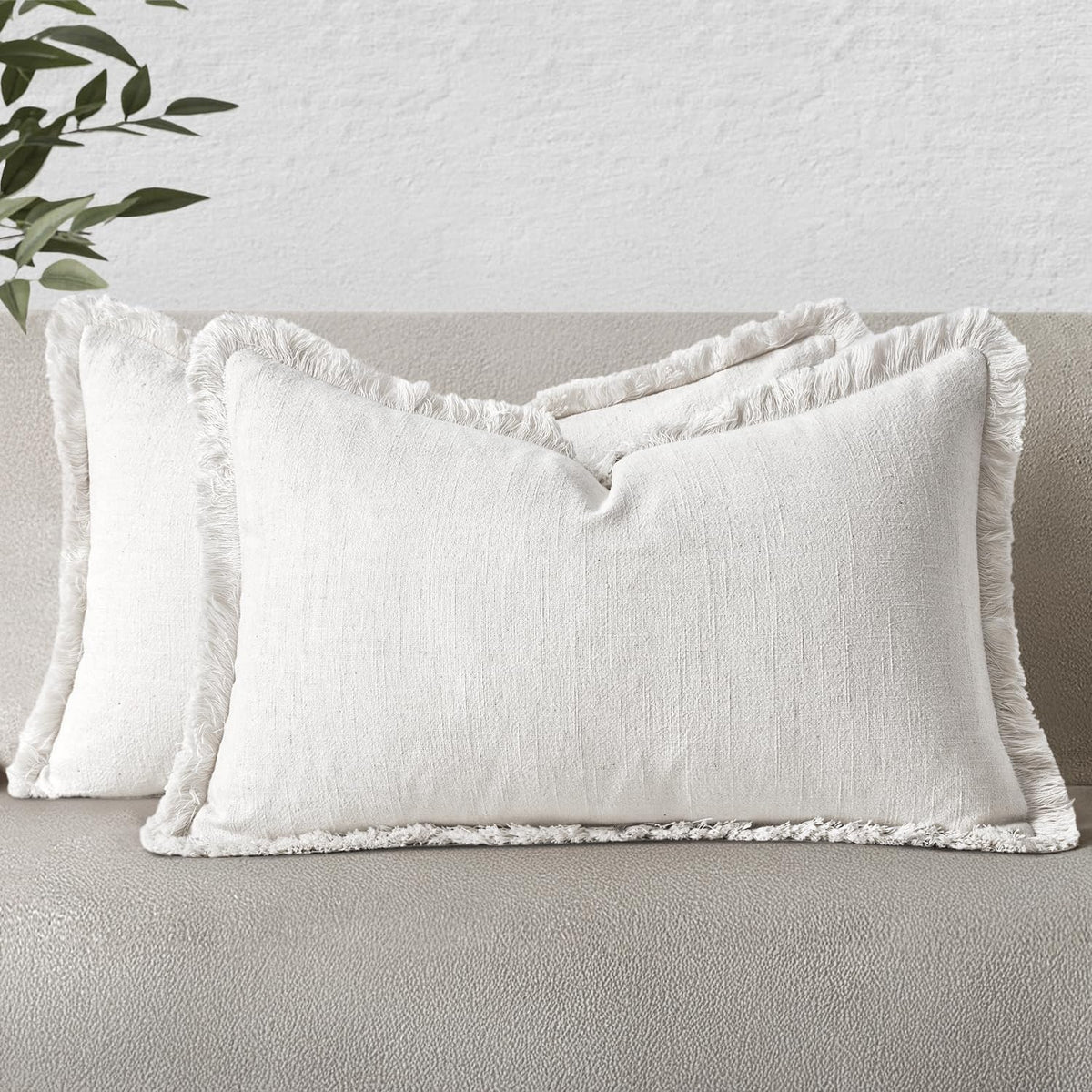 MIULEE Linen Fringe Decorative Fall Throw Pillow Covers Cocoa Brown 18x18
