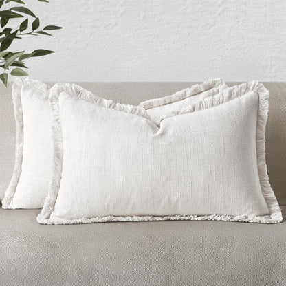 MIULEE Linen Fringe Decorative Fall Throw Pillow Covers Cocoa Brown 18x18