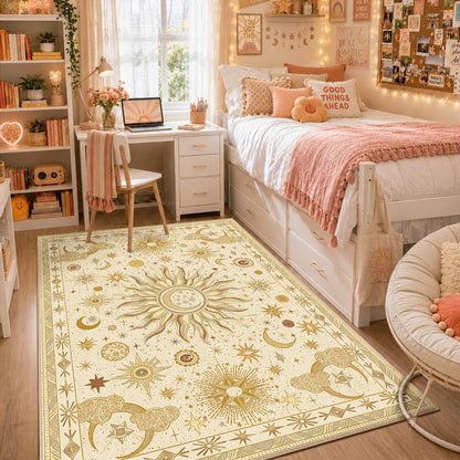 Vacuum-Friendly, 5x7 Washable Area Rug, Black Gold Beige Red