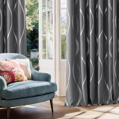 NICETOWN Grey Blackout Striped Pattern Curtains for Living Room, 52 x 84