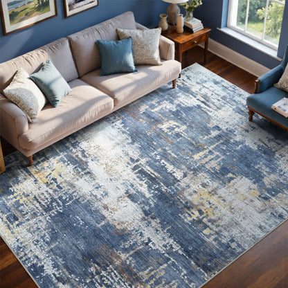 6x9 Ft Abstract Washable Area Rugs for Living Room Blue