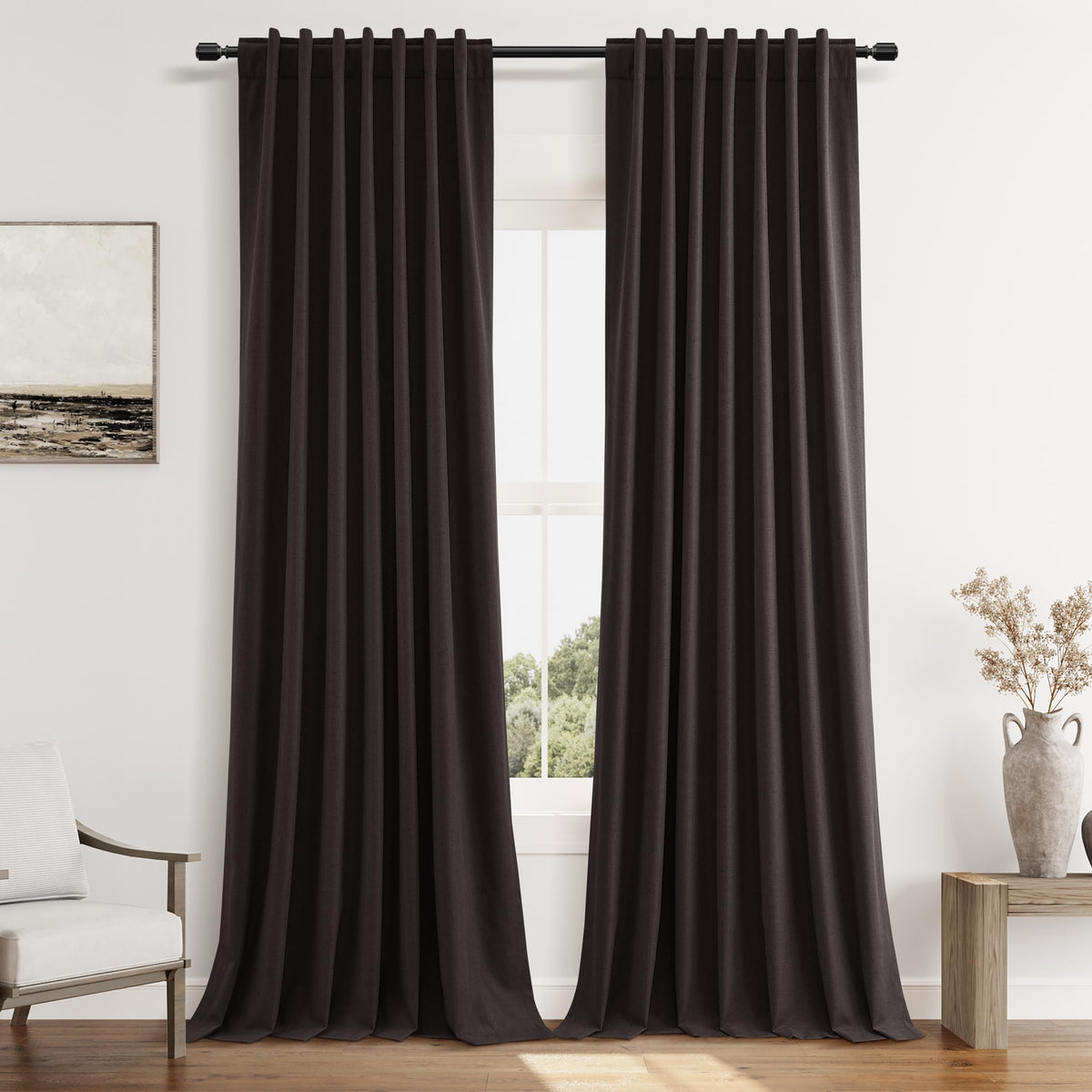 Guken Cream Linen Blackout Curtains 84 Inch Length 2 Panels Set for Living Room Bedroom Back Tab Thermal Insulated 100% Black Out Drapes Room Darkening Window Curtain Ivory Natural Beige