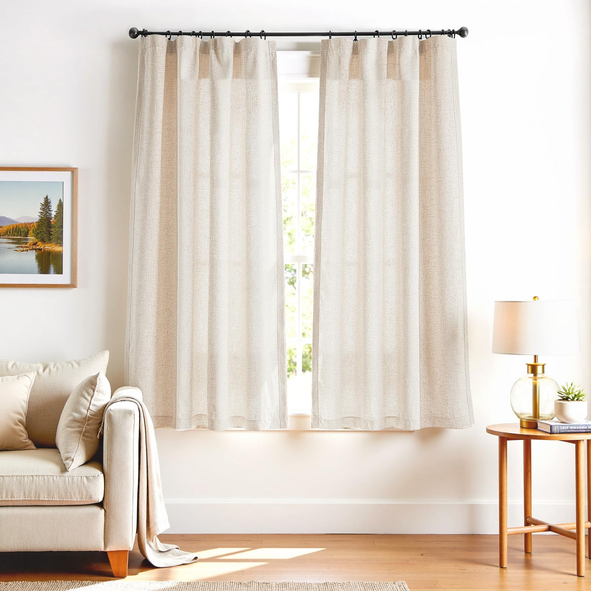 jinchan Linen Curtains Light Filtering Back Tab 50x96 Inch 2 Panels Beige