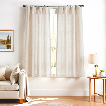 jinchan Linen Curtains Light Filtering Back Tab 50x96 Inch 2 Panels Beige