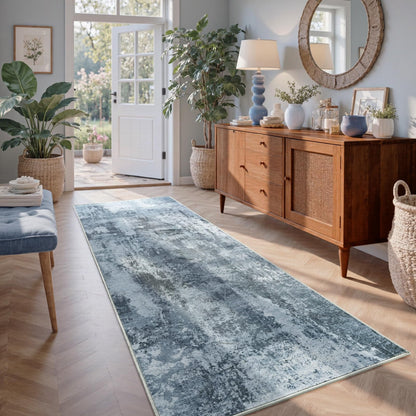 6x9 Ft Abstract Washable Area Rugs for Living Room Blue