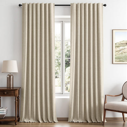 MIULEE 100% Blackout Linen Curtains for Bedroom 42 x 84 Inch Ivory 2 Panels