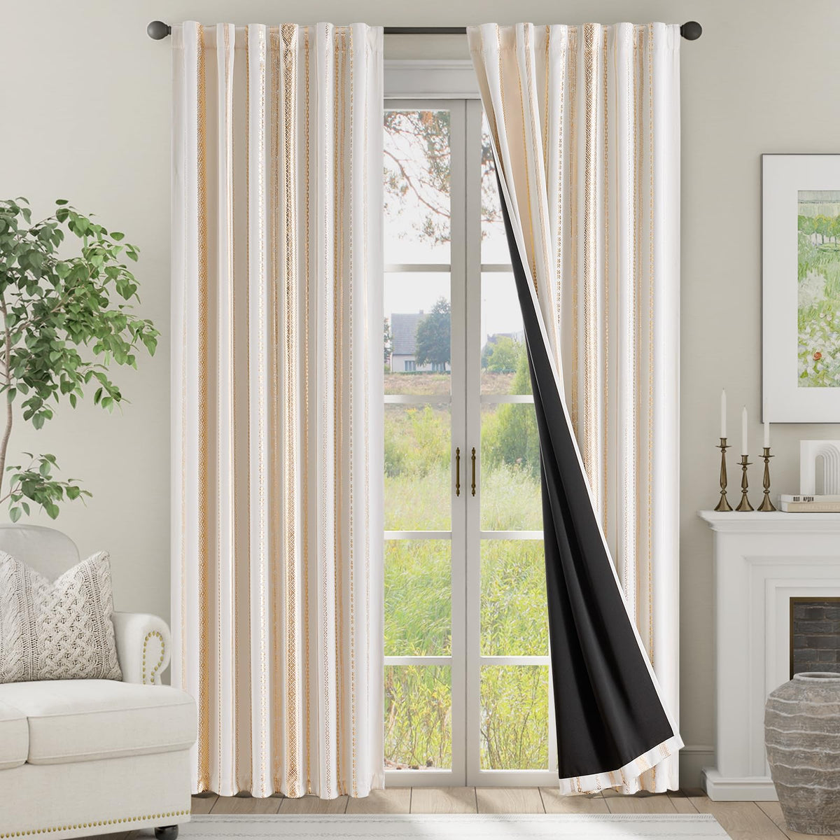 jinchan Boho Blackout Curtains 63 Inch Length Moon Phase Printed Drapes