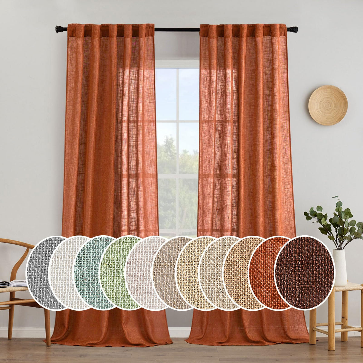MIULEE Natural White Linen Curtains 52x84 Inch Long for Bedroom Living Room