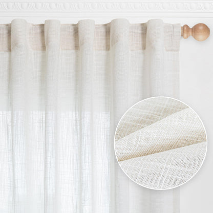 MYSKY HOME Linen Curtains for Living Room, Natural Semi Sheer Curtains & Drapes 84 inches Length 2 Panels Set Farmhouse Country Boho Style Back Tab Draperies for Sliding Glass Door, 50" Wide, Linen
