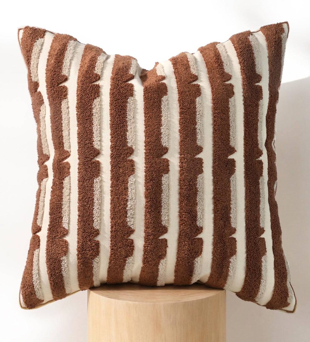 Fall Embroidered Throw Pillow Cover 18x18 Inch, Brown Striped
