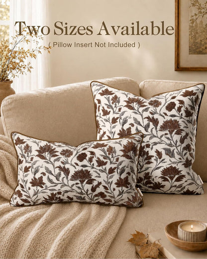 Chenille Throw Pillow Cover, 18x18 Inch, Fall Floral