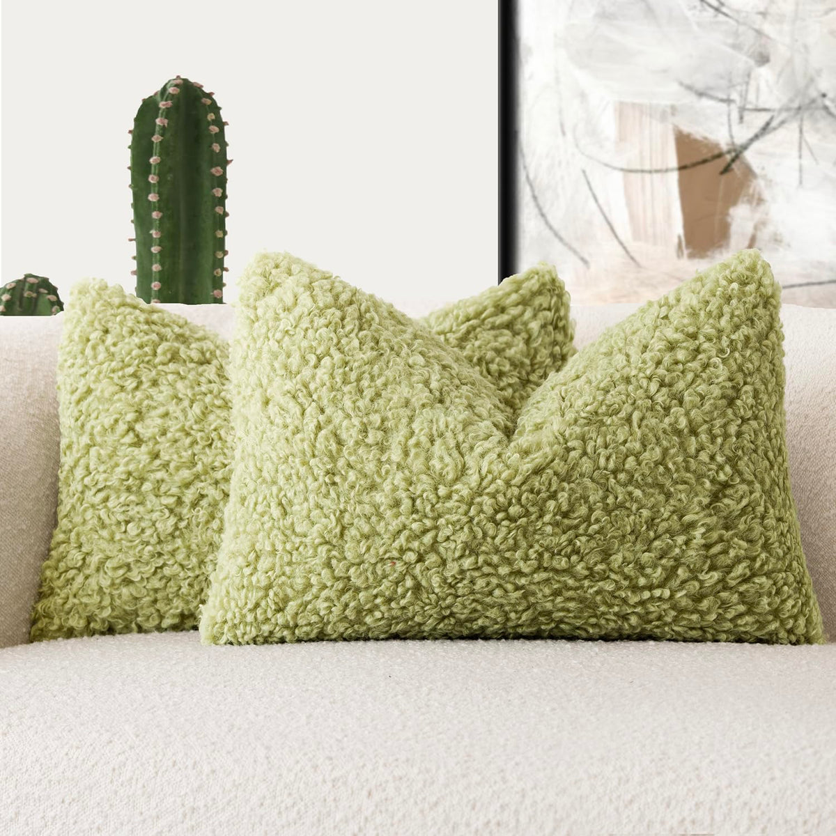 Foindtower Decorative Fuzzy Faux Fur Throw Pillow Covers 24x24 Inch Oatmeal
