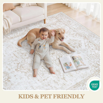 8x10 Area Rugs for Living Room Washable Non-Slip Rug Beige