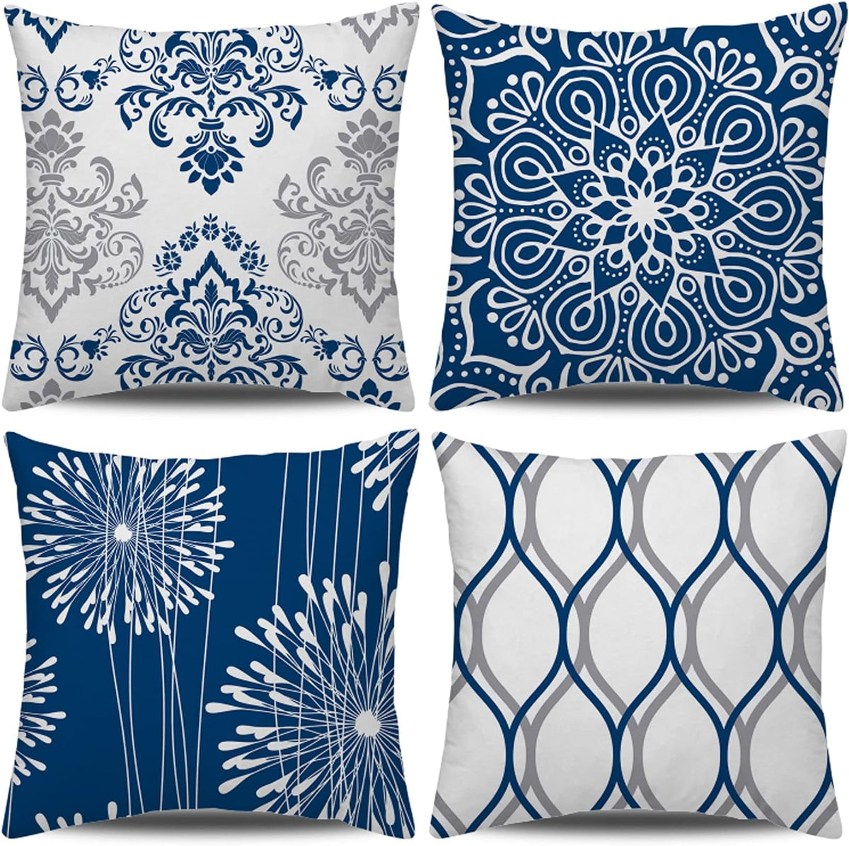 Coliuso Decorative Throw Pillow Covers 18x18 Set of 4, Blue Modern Simple Square Pillow Case Cushion Cover for Sofa Couch Farmhouse Outdoor Living Room (Blue, 18"x18")