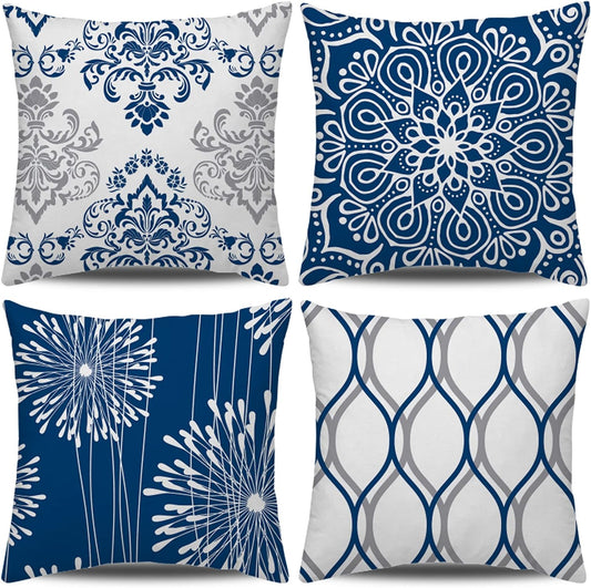 Coliuso Decorative Throw Pillow Covers 18x18 Set of 4, Blue Modern Simple Square Pillow Case Cushion Cover for Sofa Couch Farmhouse Outdoor Living Room (Blue, 18"x18")