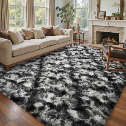 6x9 Ft Large Shag Rugs for Living Room Decor, Tie-Dyed Ultra Soft Fluffy Furry Area Rugs for Bedroom Indoor Floor, Aesthetic Carpet for Kids Home (Dark Grey)