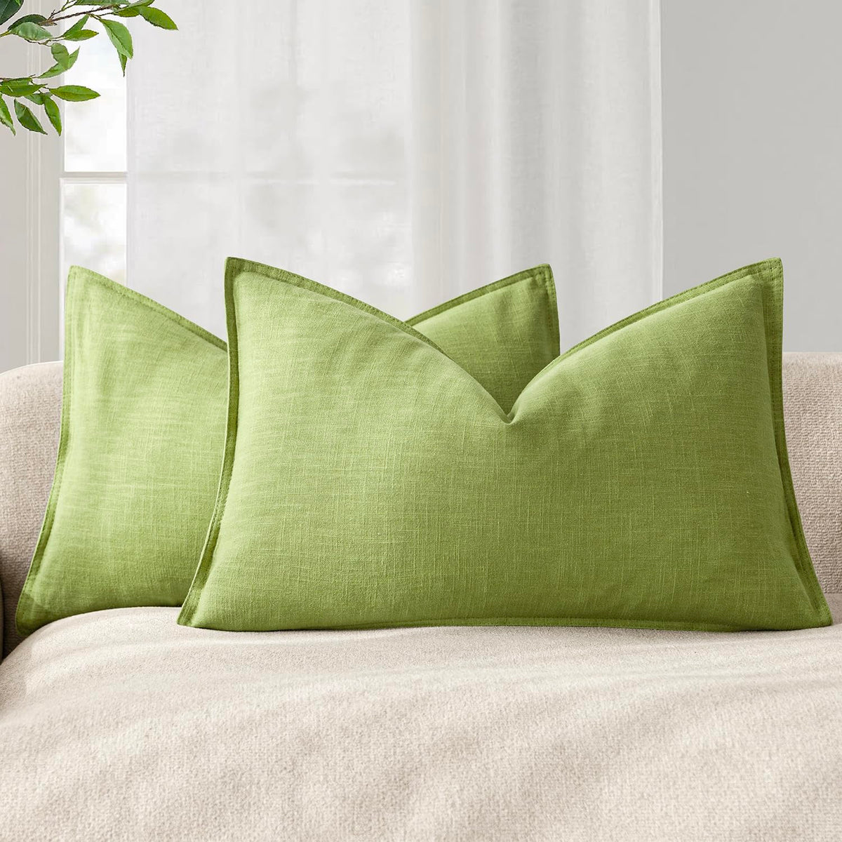 Foindtower Linen Solid Decorative Throw Pillow Covers 20x20 Natural Beige
