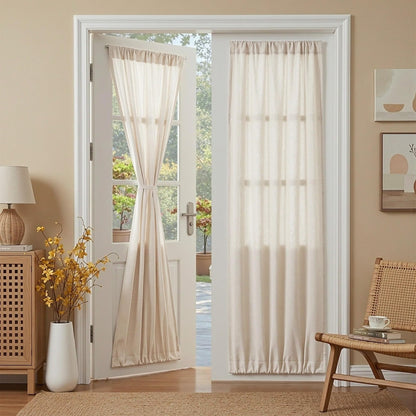 MYSKY HOME Linen Curtains for Living Room, Natural Semi Sheer Curtains & Drapes 84 inches Length 2 Panels Set Farmhouse Country Boho Style Back Tab Draperies for Sliding Glass Door, 50" Wide, Linen