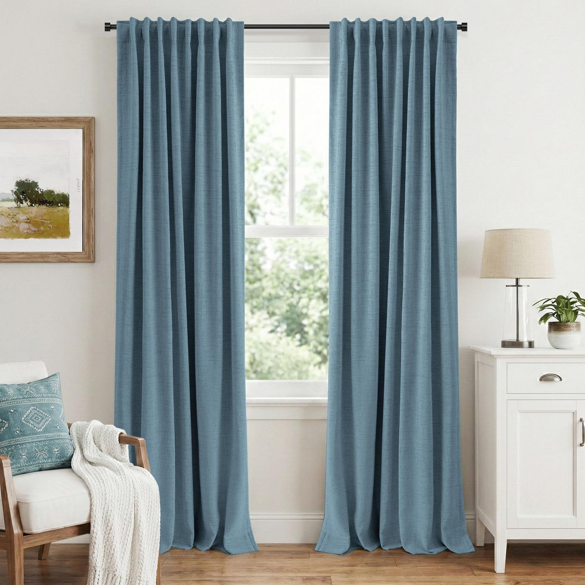 INOVADAY 100% Blackout Linen Curtains for Bedroom 50x84 Inches Cream