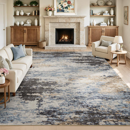 8x10 Area Rug for Living Room, Abstract Washable Non-Slip Large Rugs, Gold