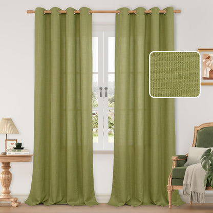 LAMIT Cream Ivory Linen Semi Sheer Curtains 84 inch Length for Bedroom