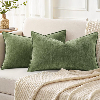 decorUhome Chenille Beige Velvet Throw Pillow Covers 18x18 Set of 2