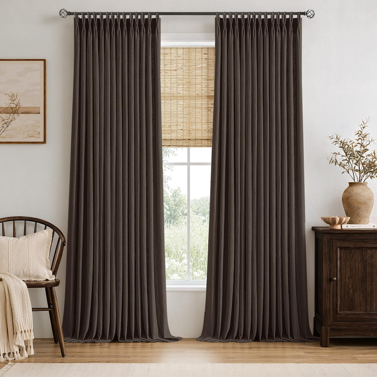 MIULEE Pinch Pleated Linen Curtains 90 Inches Long 2 Panels Natural